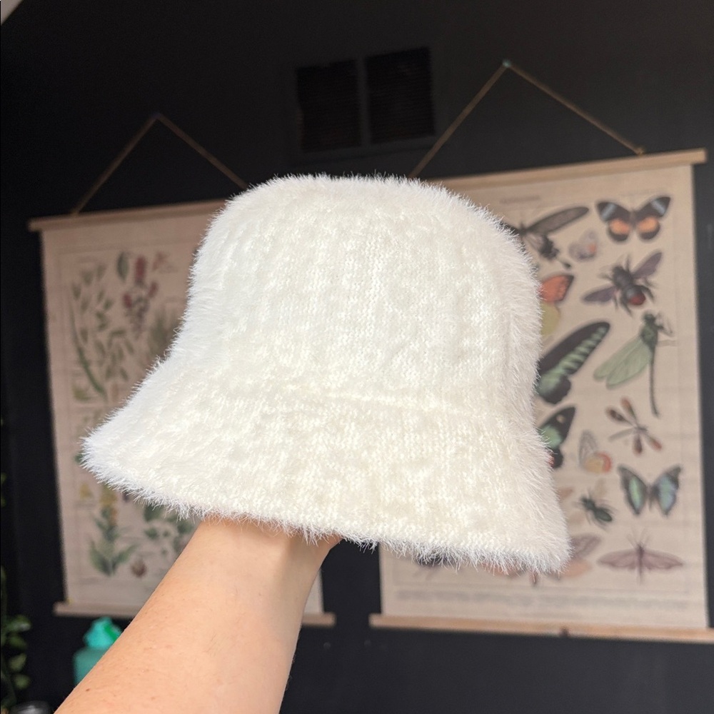 Urban Outfitters Fuzzy White Bucket Hat